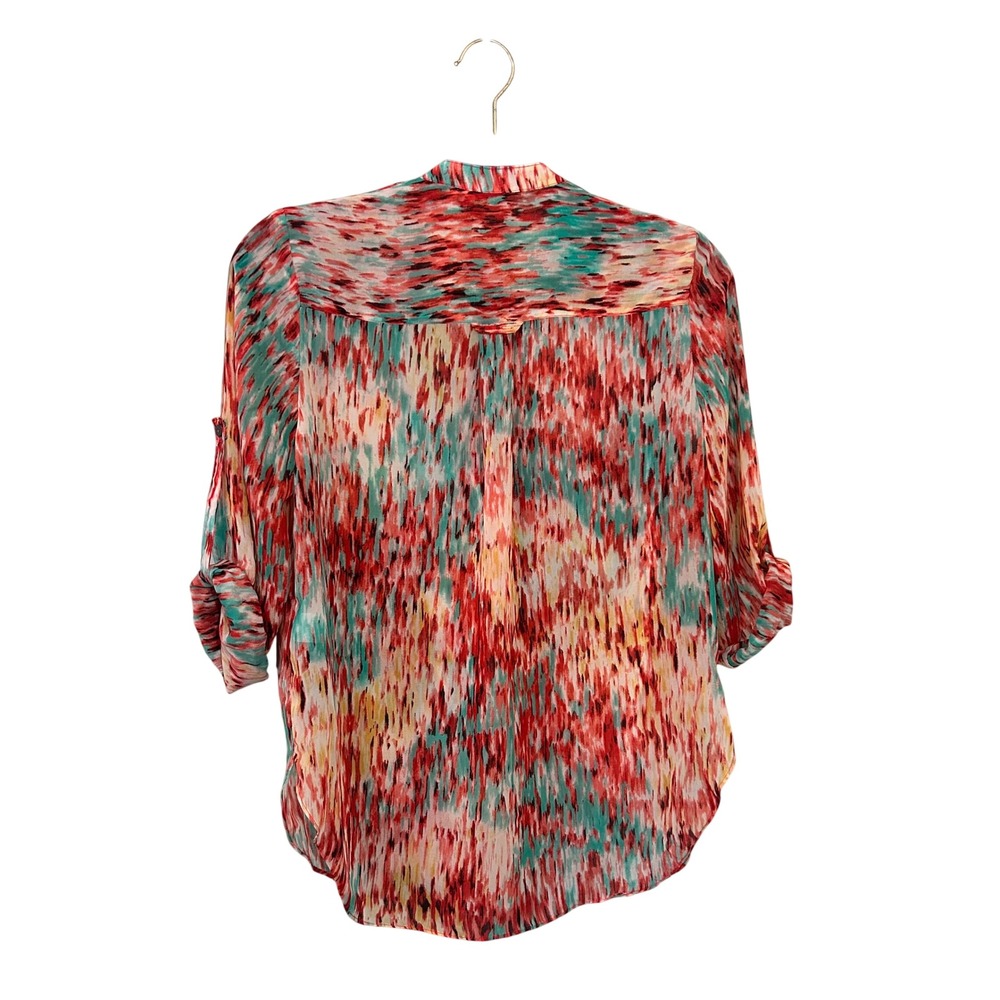 NWOT ZOA New York Multicolor Abstract Blouse Women XS 3/4 Tab Sleeve - Picture 2 of 8